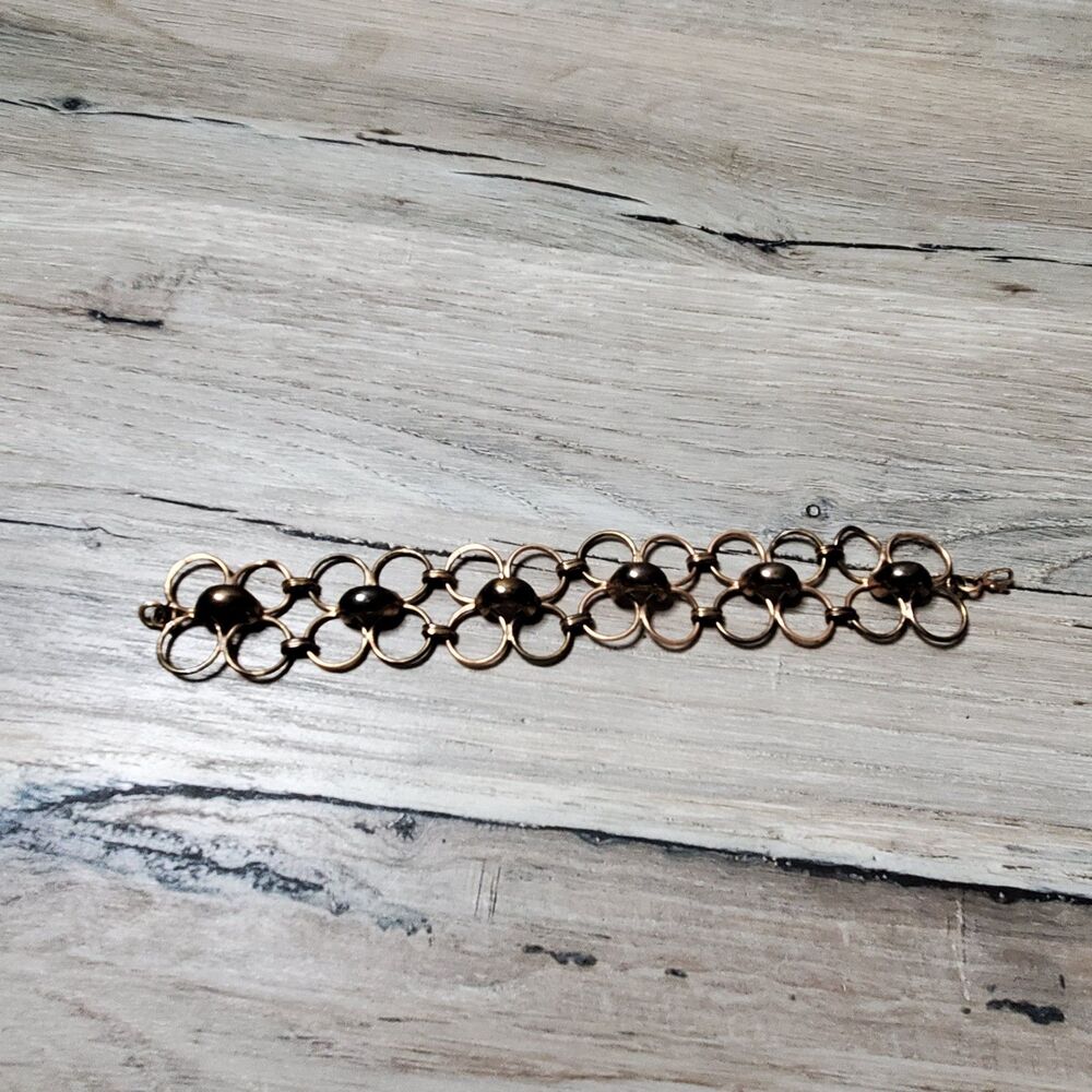 Vintage 1/20 12K Gold Filled Clasp Domed Flower Link Chainmaille Lace Bracelet